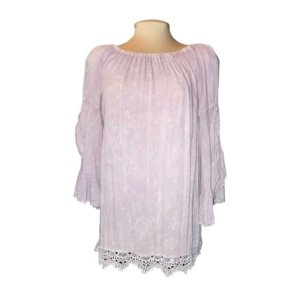 Altar'd‎ State Pink Distressed Ruffled Sleeve Lace Edged Blouse Size M